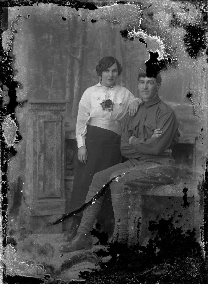 Before: Torn and flaking studio portrait, c. 1915
