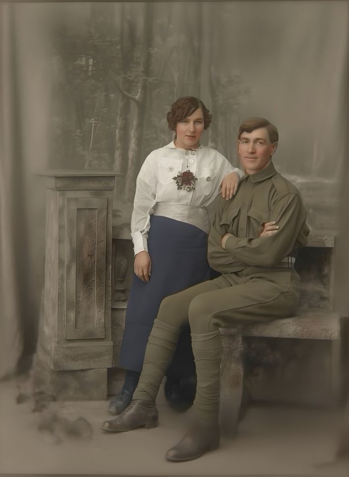 Restored: Torn and flaking studio portrait, c. 1915