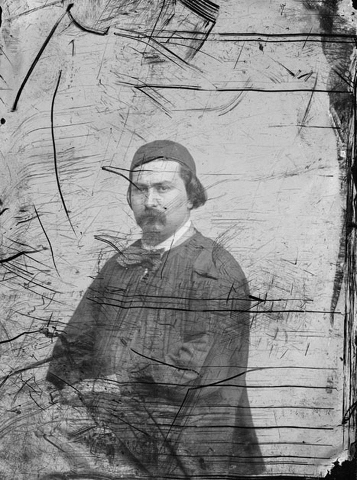 Before: Deeply scratched portrait, France, 1860s